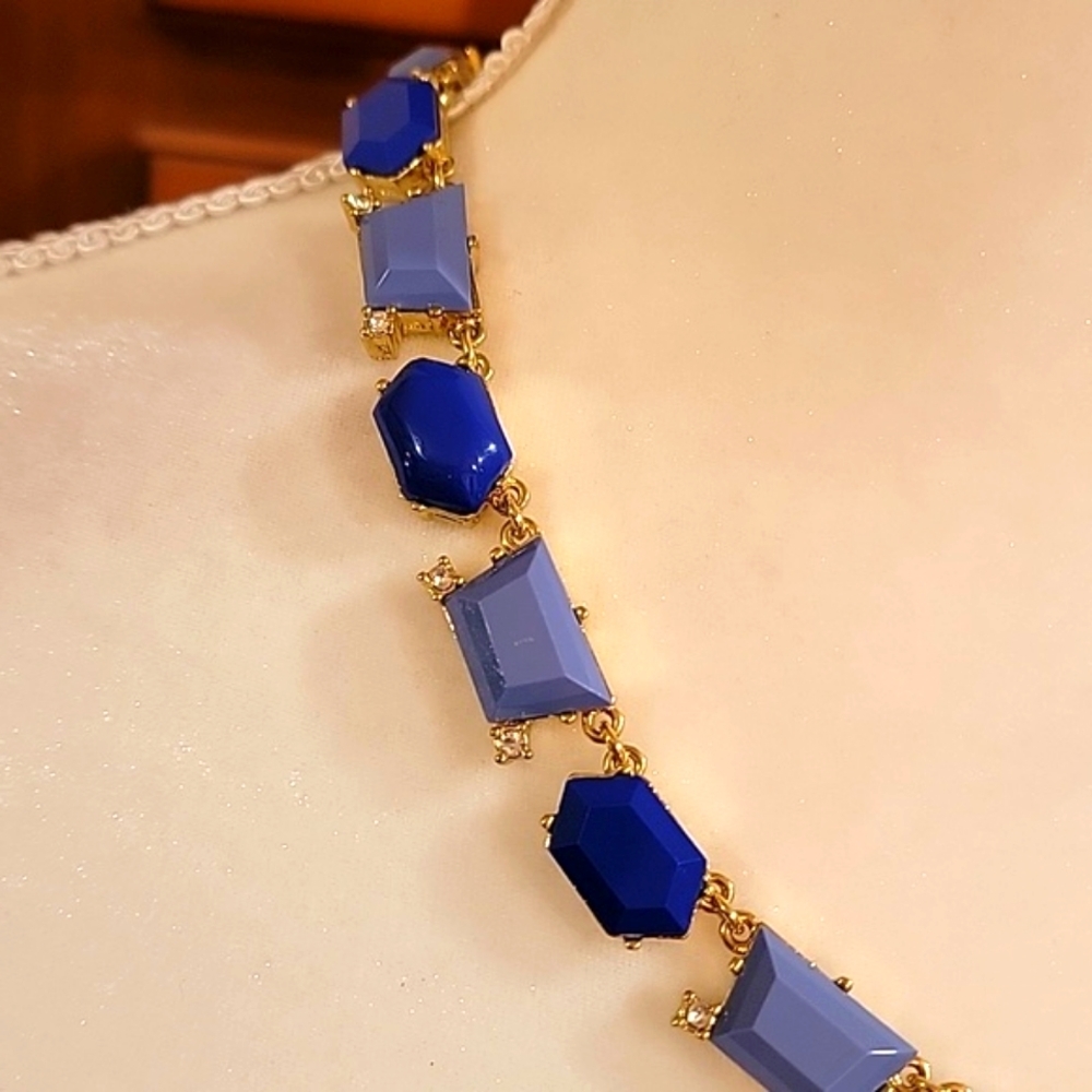J. Crew Royal Blue & Cornflower Faux Stone & Crystal Statement Necklace - Picture 2 of 6